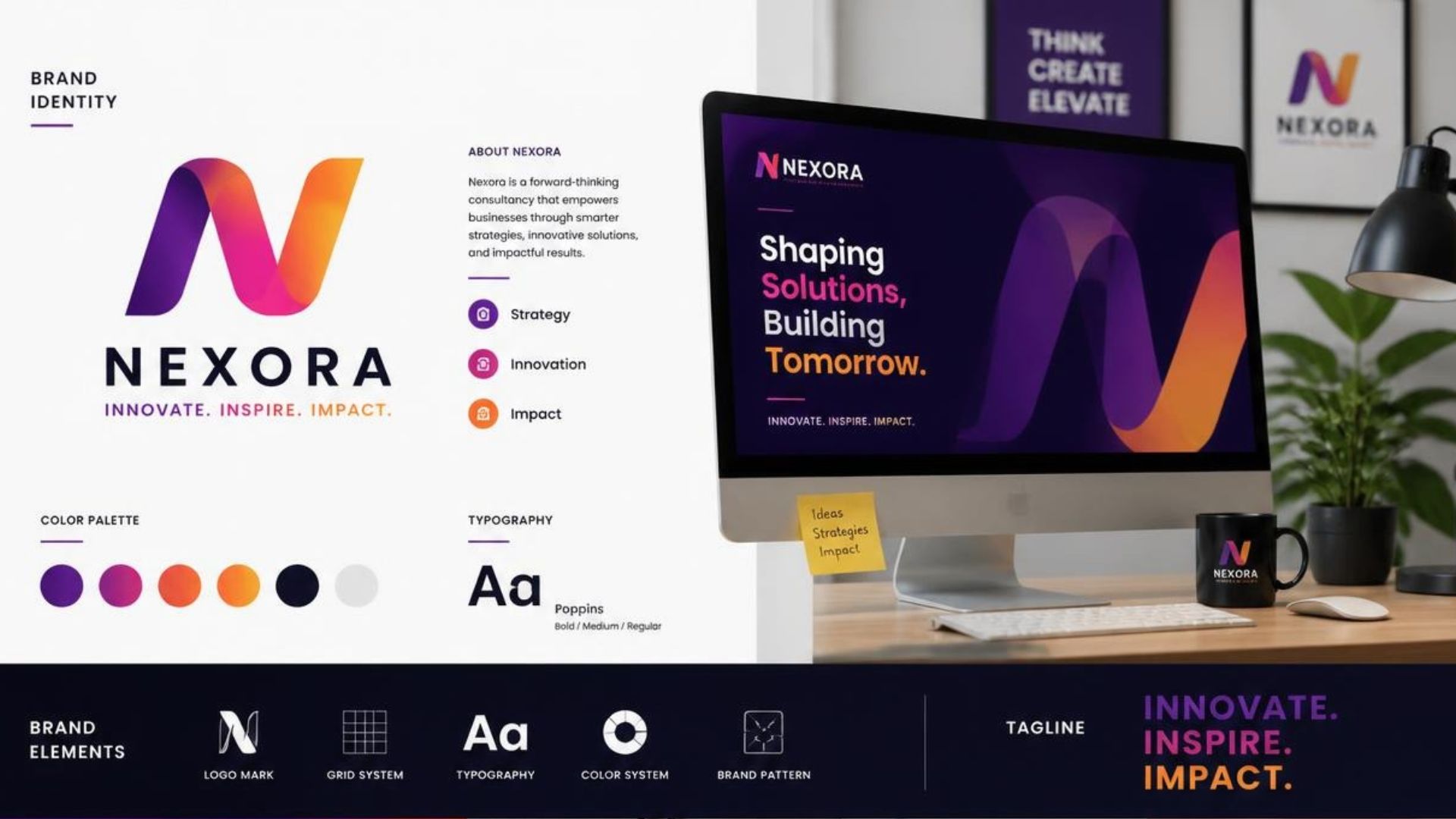 Brand identity presentation with logo typography and color palette